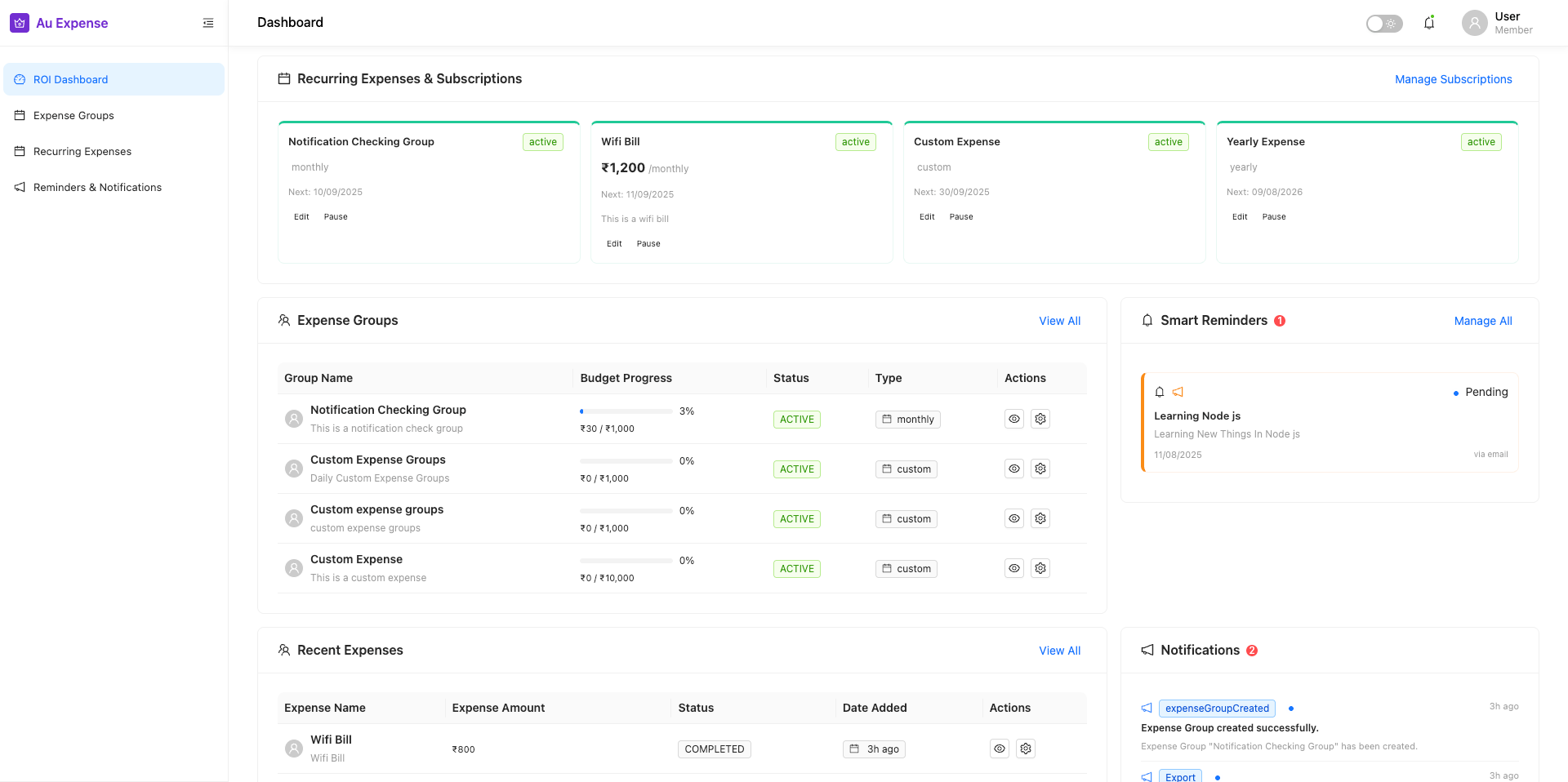 Dashboard mockup